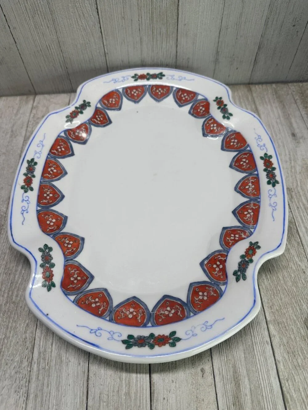 Vtg Red Stamp Chinese Heavy Porcelain Stunning Platter Tray 13